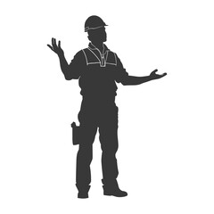 Silhouette engineer man in action full body black color only