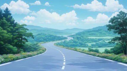 Road seamlessly integrating into a digital navigation map cartoon style