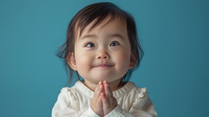 Little Girl Standing in Front of Blue Background