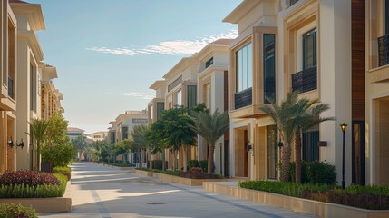 Fototapeta premium New modern classic luxury terraced villas with a confined courtyard. Generative AI.