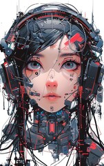illustration of robot girl with cyberpunk headphones