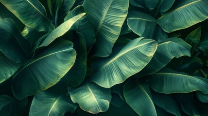 Tropical banana palm leaf texture in garden, abstract green foliage. Large scale natural jungle exotic background - Powered by Adobe