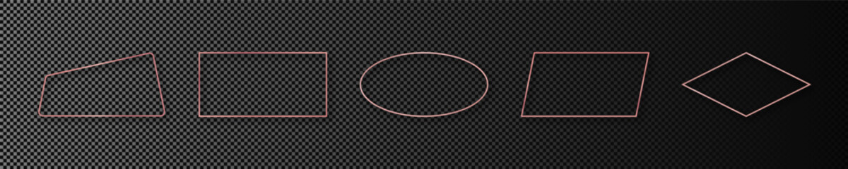 Set of rose gold glowing different geometric shape frames