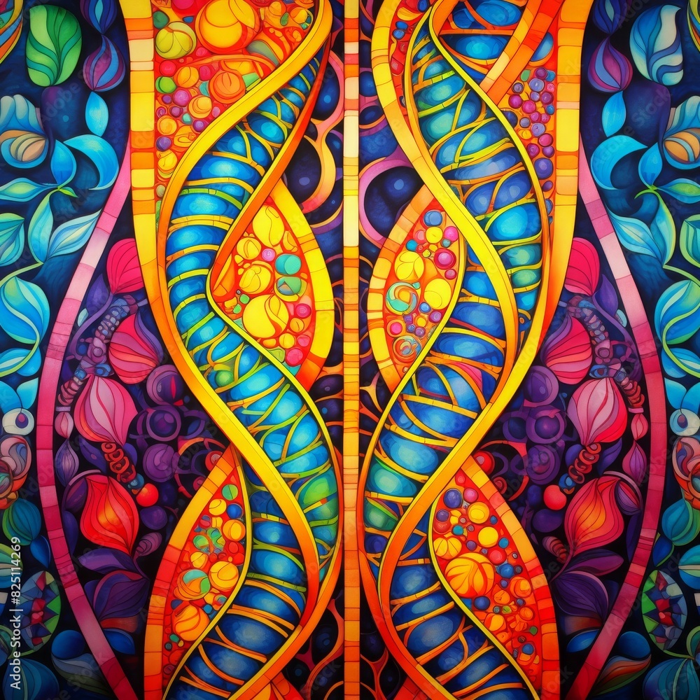 Poster colorful abstract geometric pattern with vibrant interlocking shapes, perfect for backgrounds and de