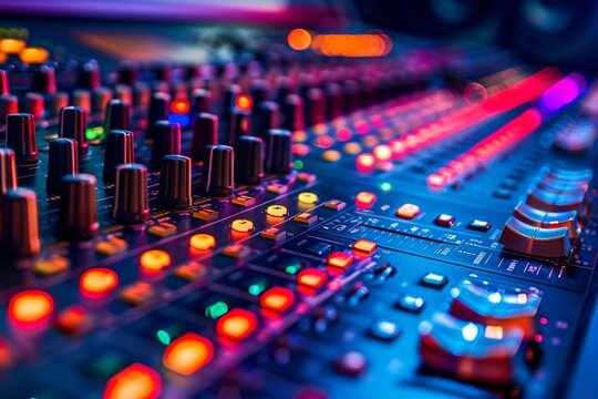 Professional Mixing Console in a Recording Studio, Hub of Audio Engineering Precision
