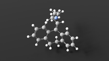 nortriptyline molecular structure, tricyclic antidepressant, ball and stick 3d model, structural chemical formula with colored atoms
