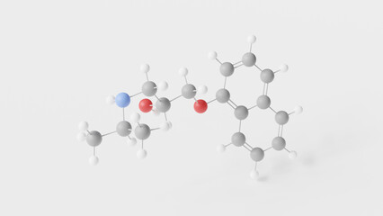 propranolol molecule 3d, molecular structure, ball and stick model, structural chemical formula beta blocker
