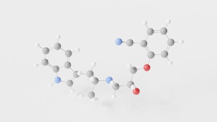 bucindolol molecule 3d, molecular structure, ball and stick model, structural chemical formula beta blocker
