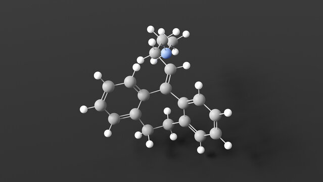 nortriptyline molecular structure, tricyclic antidepressant, ball and stick 3d model, structural chemical formula with colored atoms