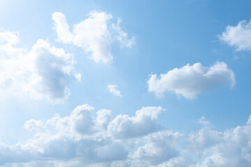 Beautiful clear blue sky with fluffy white clouds on a sunny day