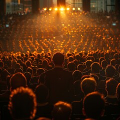 Obraz premium A man stands in the middle of a crowd of people
