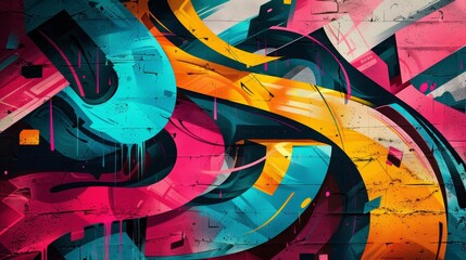 A vibrant graffiti background, creating an abstract design for street art-inspired digital backgrounds. Closeup of colorful urban wall texture. Creative urban city background for advertising mockups.