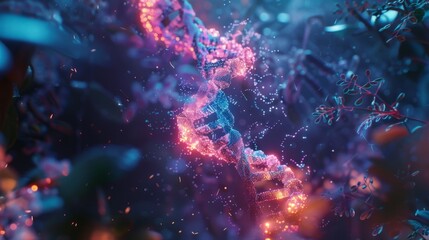 Fototapeta premium A dynamic fusion of DNA double helix and digital AI elements, driving groundbreaking advancements in genetic research and personalized medicine, reshaping the landscape of healthcare.