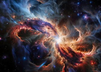 Cosmic Explosion with Radiant Colors and Stellar Nebula in Deep Space.