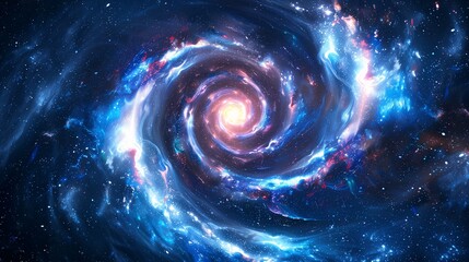 Abstract galaxy with spiral arms and colorful stars, cosmic background image