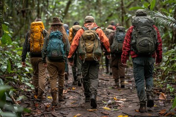 Group of People Walking Through Forest