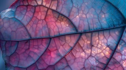 Closeup of a leaf texture with detailed veins and natural colors, background image
