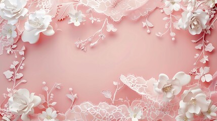 Delicate lace border with floral motifs on a soft pink background, art design