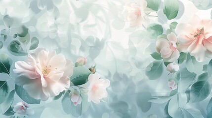 Elegant floral wallpaper with soft pastel flowers and leaves, background image