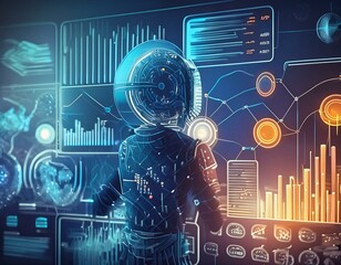 Intelligence dashboard on virtual screen, internet, digital technology, business intelligence, concept map