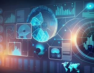Intelligence dashboard on virtual screen, internet, digital technology, business intelligence, concept map