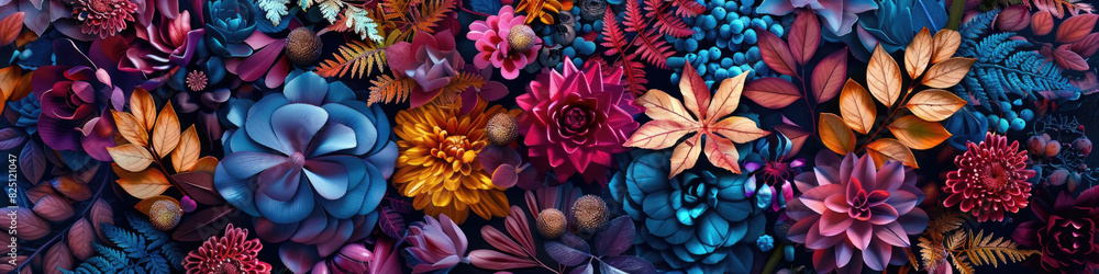 Aufkleber a vibrant wall covered in an array of different colored flowers, creating a beautiful and lively dis