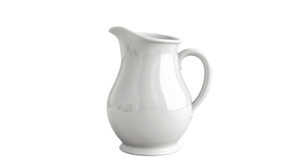 A white pitcher sits atop a white table, creating a minimalist and elegant display