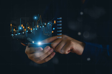 Businessman analyzing forex trading graph financial data. Business finance background.business finance technology and investment concept. Stock Market Investments Funds and Digital Assets.
