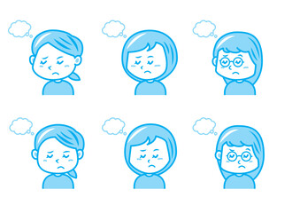 考える女の子のイラストセット