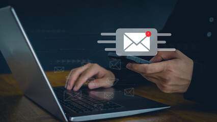 email marketing concept, send e-mail or newsletter, Inbox receiving electronic message alert.  internet technology. for business e-mail communication and digital marketing.