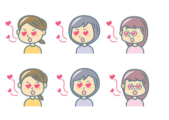 恋をする女の子のイラストセット