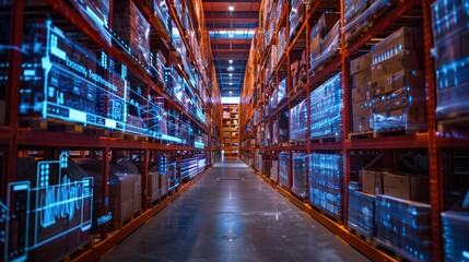 Smart warehouse leveraging AR technology for accurate package picking and delivery, illustrating modern supply chain management