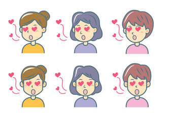 恋をする女性のイラストセット