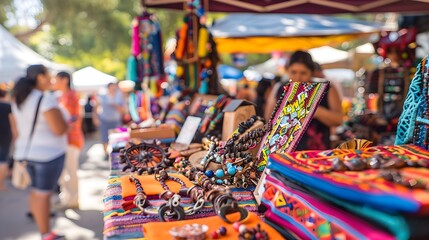 Obraz premium Handmade Crafts Showcase: A Vibrant Summer Festival Marketplace