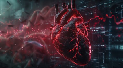 An evocative visualization capturing the heartbeat line transitioning into dynamic AI code, highlighting the transformative impact of advanced AI technology in enhancing real-time patient monitoring 
