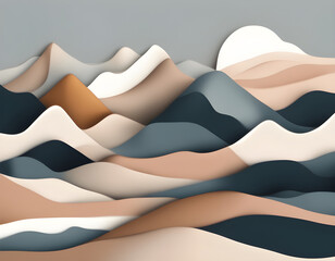 Morandi color block abstract fluid lines landscape mountain background
