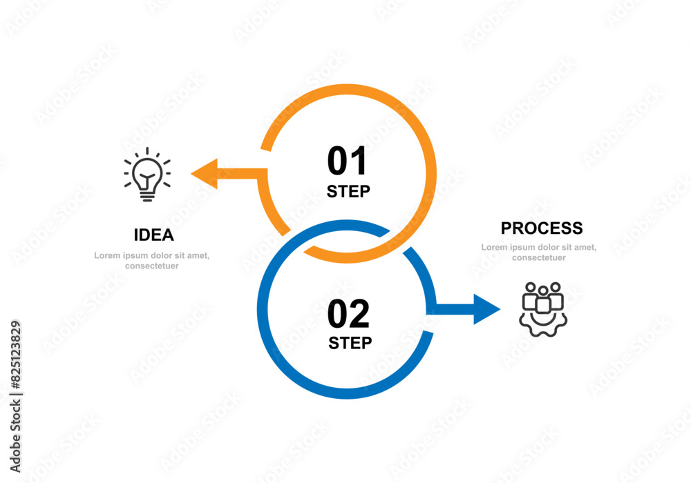Leinwandbilder 2 step process infographic template vector with icons and circle line connected 