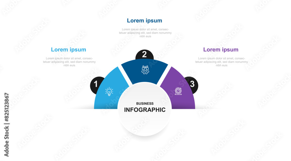 Fototapete Modern design template infographic vector element with 3 step circle concept suitable for workflow, business information, presentation, data visualization, and web graphic design 