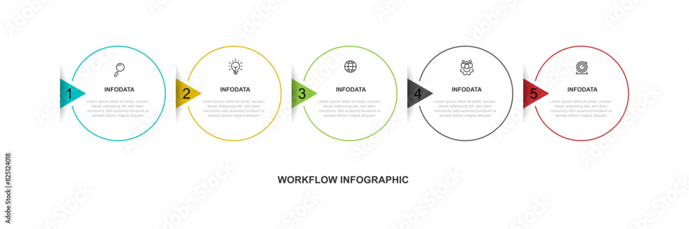 Aufkleber Timeline process infographic template vector with 5 step circle concept suitable for workflow, business information, presentation, and web graphic design 