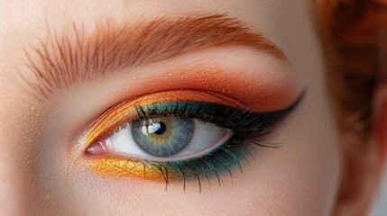 Obraz premium a close-up of a woman's eye with colorful eyeshadow. 