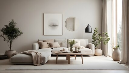 Fototapeta premium A modern and minimal living room, minimal interior design