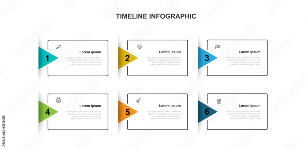 Aufkleber Vector template infographic with 6 step, process, plan, or option can be used for workflow, business information, and web graphic design 