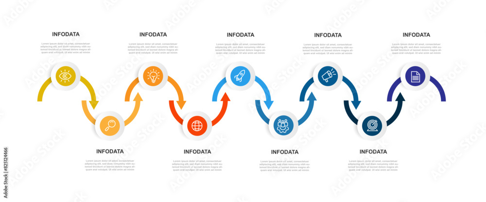 Poster timeline process infographic template with 9 step, option, section.