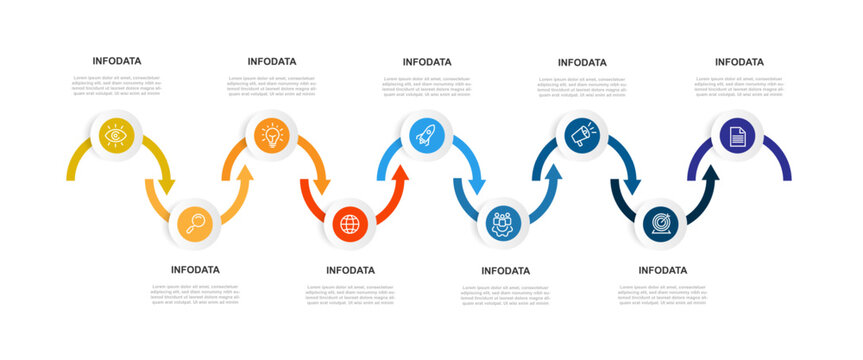 Timeline process infographic template with 9 step, option, section. 