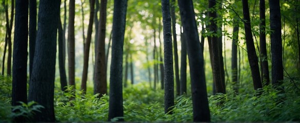 Naklejka premium Green bokeh background from nature forest out of focus 