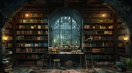 atmospheric printable mural of a historic library ideal for transforming the walls of a bookstore's reading nook creating a cozy and inviting space for book lovers to lose themselves in literature