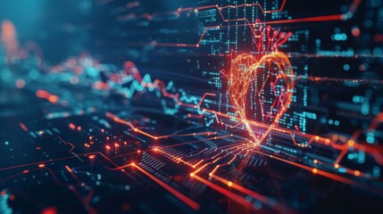 The visual representation of a heartbeat line seamlessly transforming into digital AI code, symbolizing the integration of advanced AI technology 