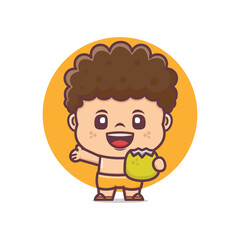 cute boy cartoon holding coconut