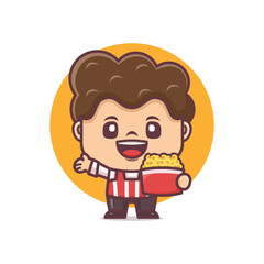 cute cartoon with pop corn, vector illustration for culinary industry