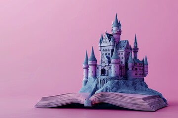 Obraz premium 3d illustration of a castle pop up on a book on background